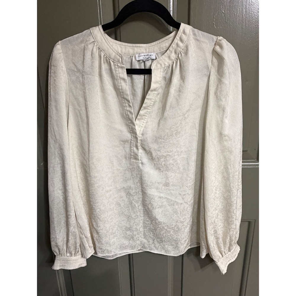 Current Air | Paisley Jacquard Puff Sleeve Blouse | Size S || Cream|